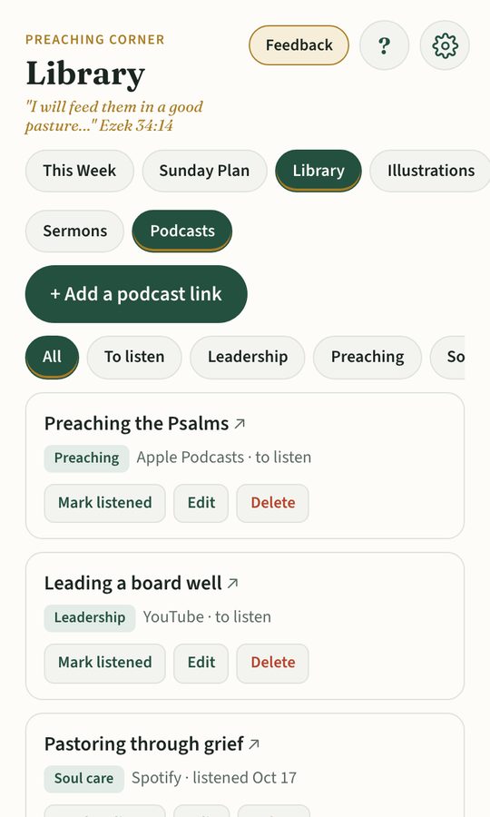 True Care Pastor Podcasts screen