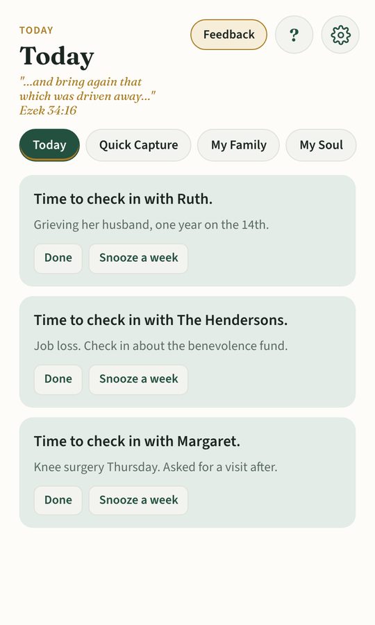 True Care Pastor Today screen